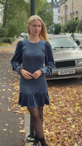 Rira Smock Velour Dress - Blue