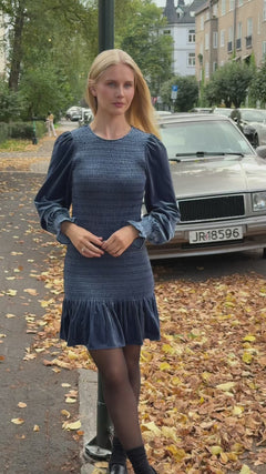 Rira Smock Velour Dress - Blue
