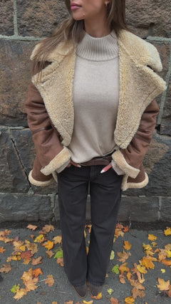 Marta Shearling Jacket - Dark Cognac/Cream