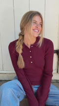 Marte LS Rib Polo Knit  - Wine