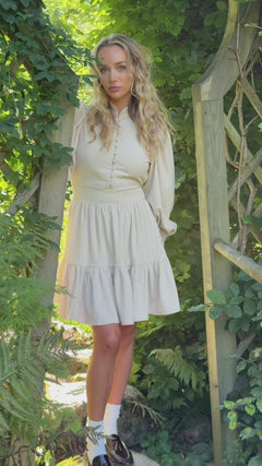 Liv Cord Solid Dress - Creme