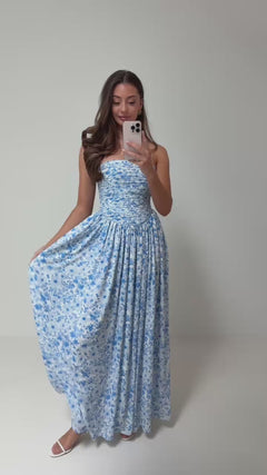 Meya Chiffon Bandeau Dress - Blue Print