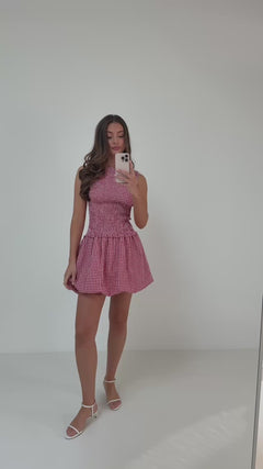 Tora Gingham Mini Dress - Red