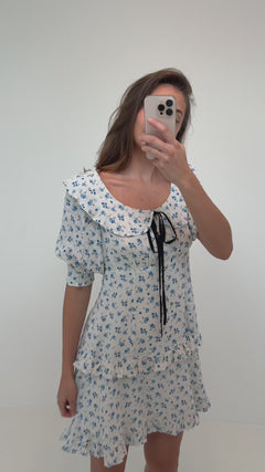 Ilse Floral Mini Dress - Blue/White