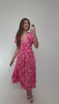 Jade Goddess Midi Dress - Pink/Red