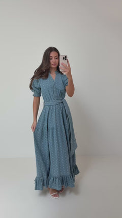 Grete Denim Maxi Dress - Light Blue