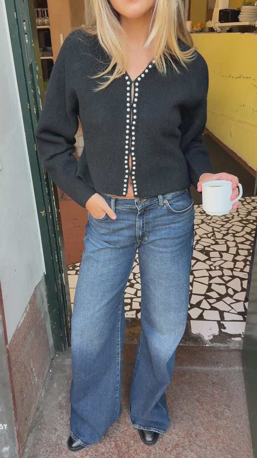 Sara Pearl Cardigan - Black
