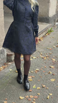 Bergine Brocade Pattern Dress - Dark Navy