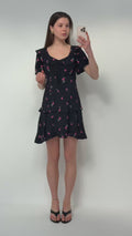 Ilse Flower Mini Dress - Black Pink