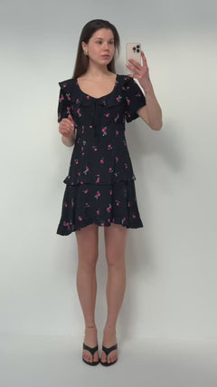 Ilse Flower Mini Dress - Black Pink