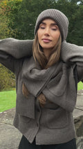 Liz Cashmere Knit Cardigan - Brown Melange