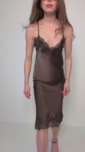 Stina Satin Lace Singlet - Dark Brown