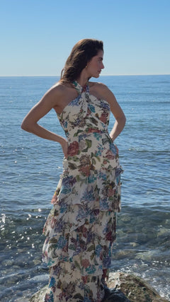 Paloma Halterneck Chiffon Maxi Dress - Botanic Florals
