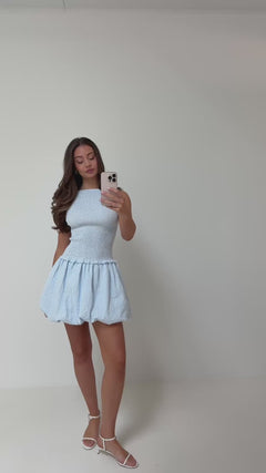Tora Gingham Mini Dress - Light Blue