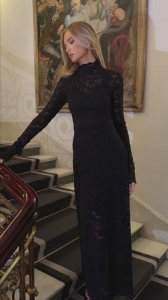 Olivia Bodycon Maxi Lace Dress - Black