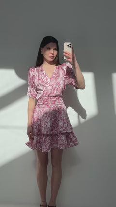 Jade Paisley Satin Dress - Pink