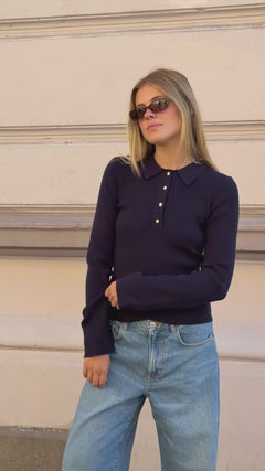 Marte LS Rib Polo Knit  - Navy