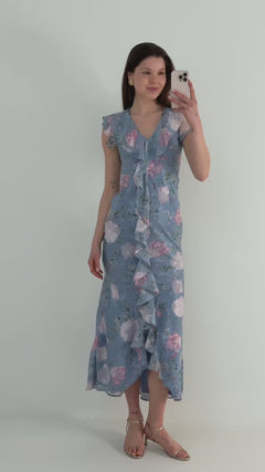 Adelia Chiffon Floral Dress - Light Blue