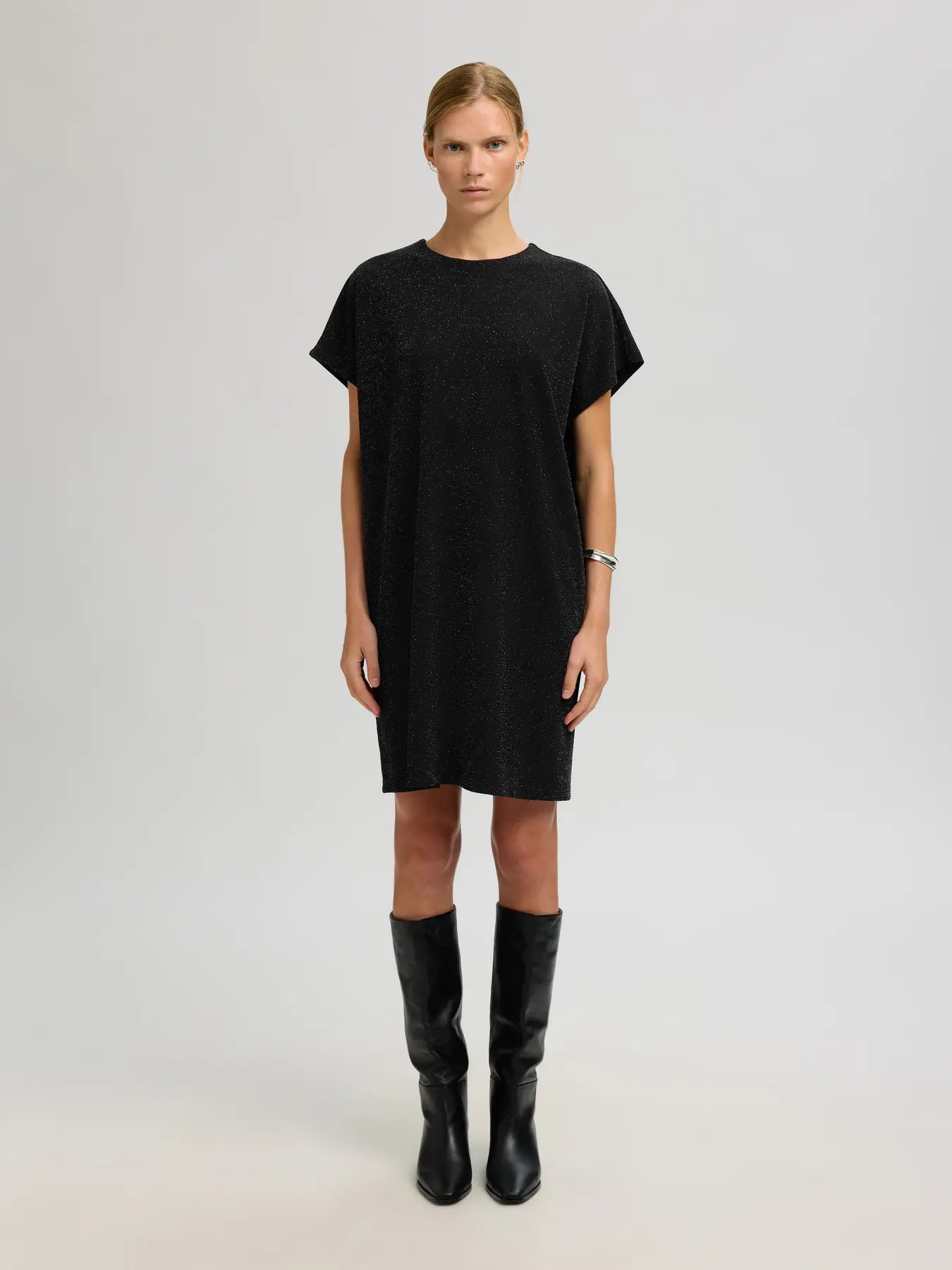 Oversized Sandra Ss Short Dress - Black W. Silver Lurex