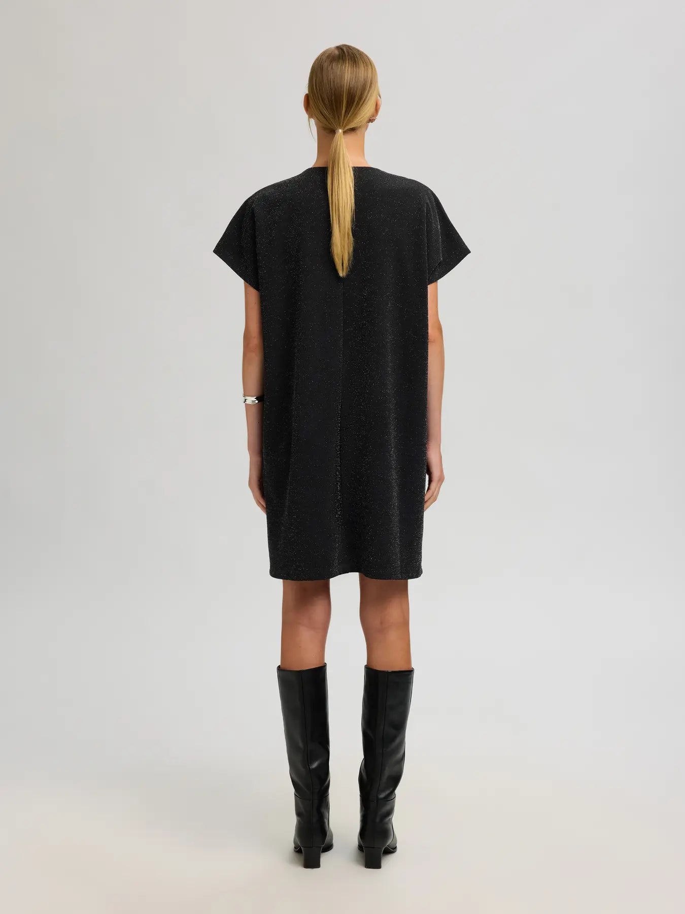 Oversized Sandra Ss Short Dress - Black W. Silver Lurex