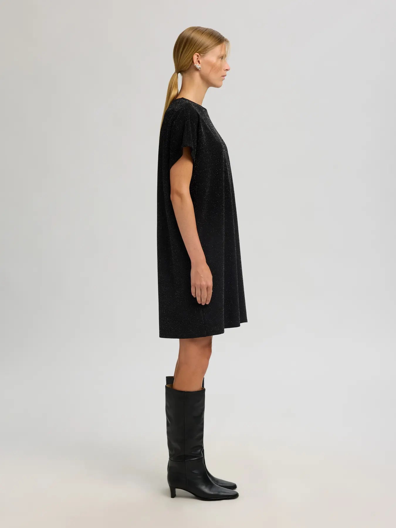 Oversized Sandra Ss Short Dress - Black W. Silver Lurex
