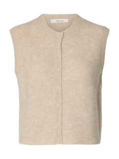Lulu Sl Button O-Neck Vest - Birch Melange