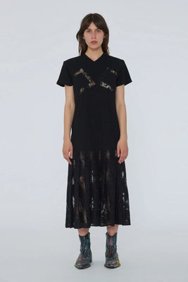 Lace Mix Pleat Dress - Black
