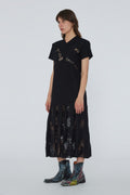Lace Mix Pleat Dress - Black