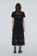Lace Mix Pleat Dress - Black