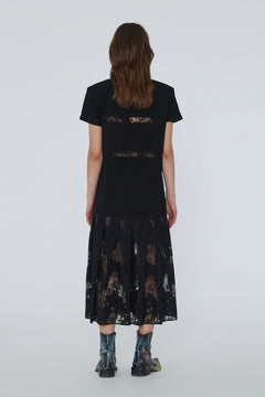 Lace Mix Pleat Dress - Black