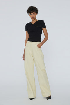 Striped Twill Wide Pants - Straw Comb.