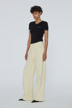 Striped Twill Wide Pants - Straw Comb.