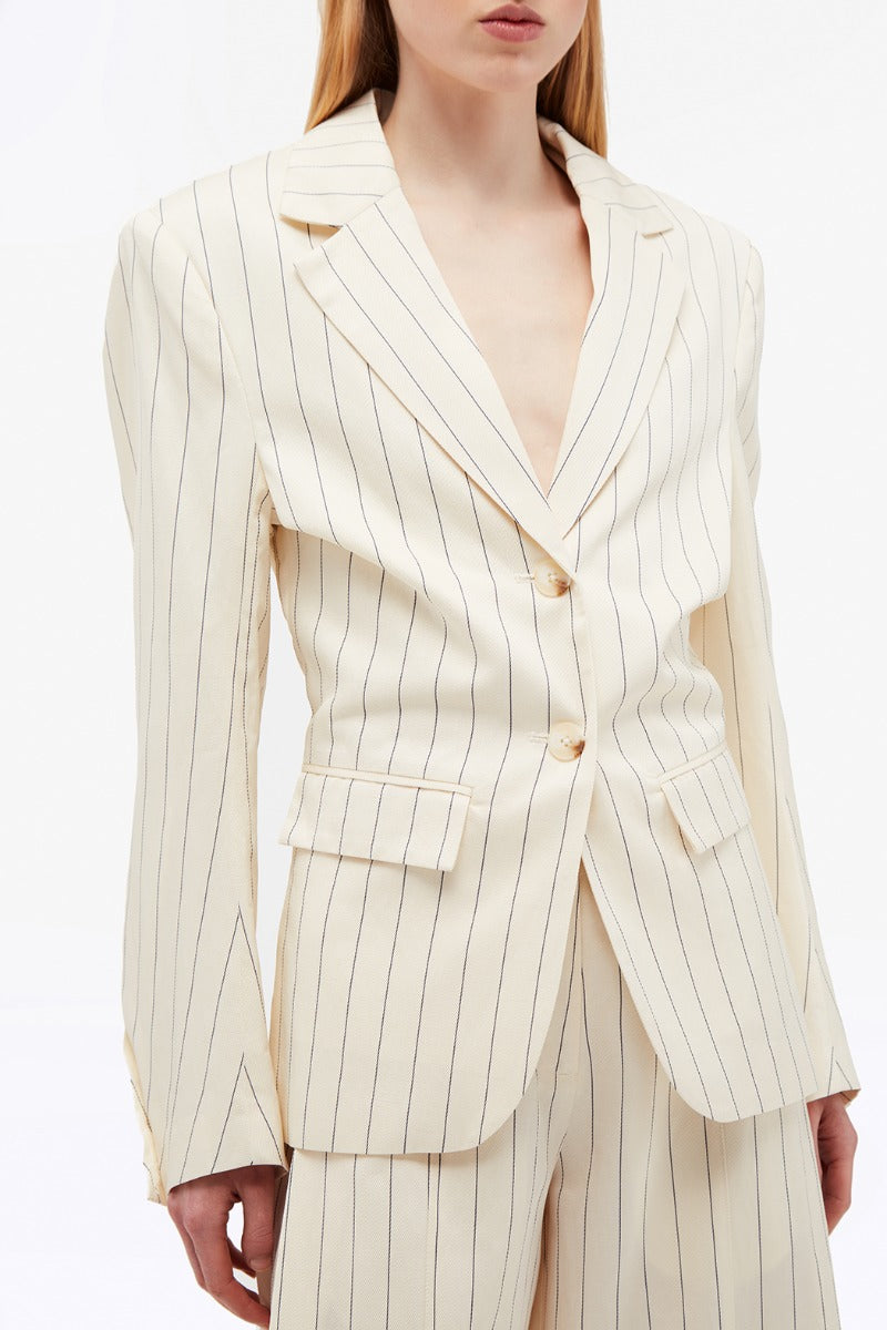 Drapy Striped Blazer - Egret Comb