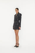 3D Flower Blazer Dress - Gray Pinstripe