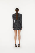 3D Flower Blazer Dress - Gray Pinstripe