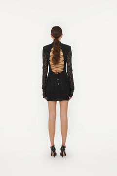 Lace Mini Ls Dress - Black