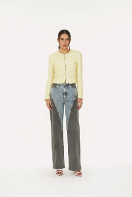 Straight Patchwork Jeans - Medium Blue
