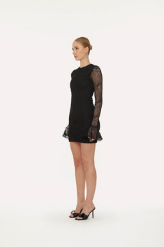 Shiny Mini Flounce Dress - Black