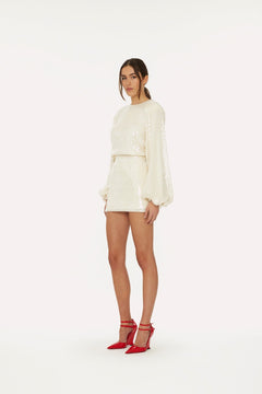Sequins Short Dress - Egret