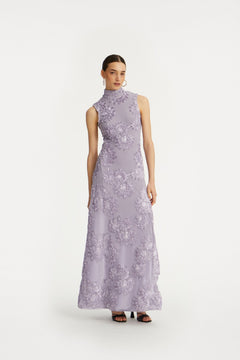 Flower Mesh Maxi Dress - Lavender Aura