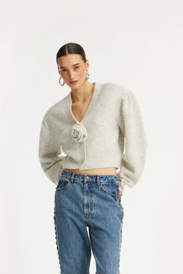 Knit Puffsleeve Cardigan - Snow White
