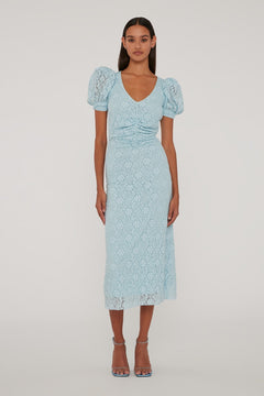 Lace Puff Sleeve Dress - Omphalodes