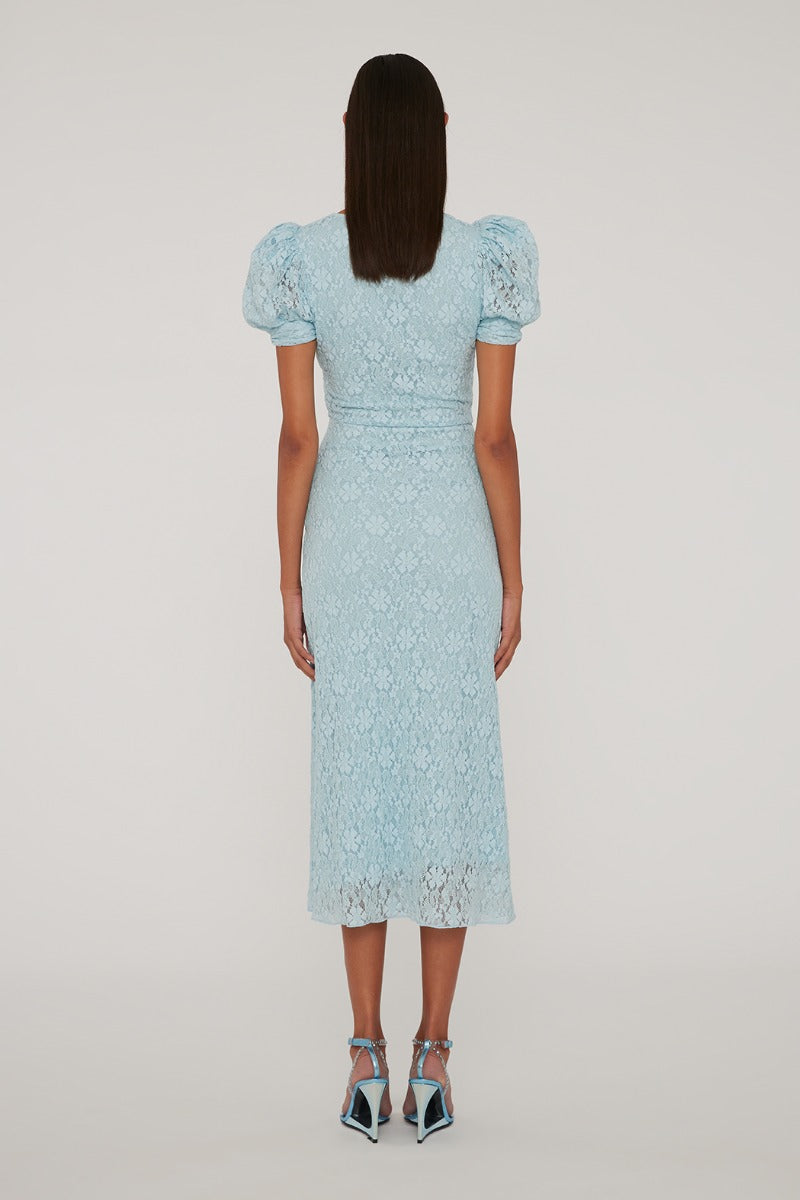 Lace Puff Sleeve Dress - Omphalodes