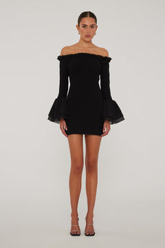 Chiffon Smock Mini Dress - Black