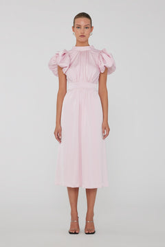 Satin Puff Midi Dress - Blushing Bride
