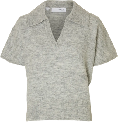 Lulu Ss Knit Polo - Light Grey Melange