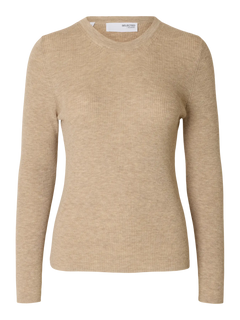 Ingrid Ls Knit O-Neck - Island Fossil Melange