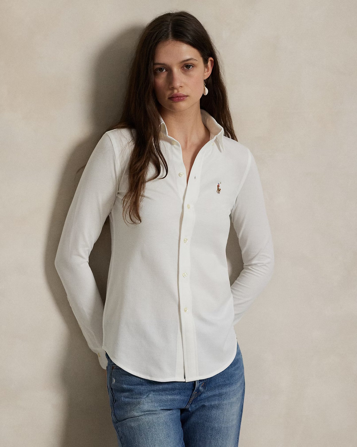 Slim Fit Knit Cotton Oxford Shirt - White
