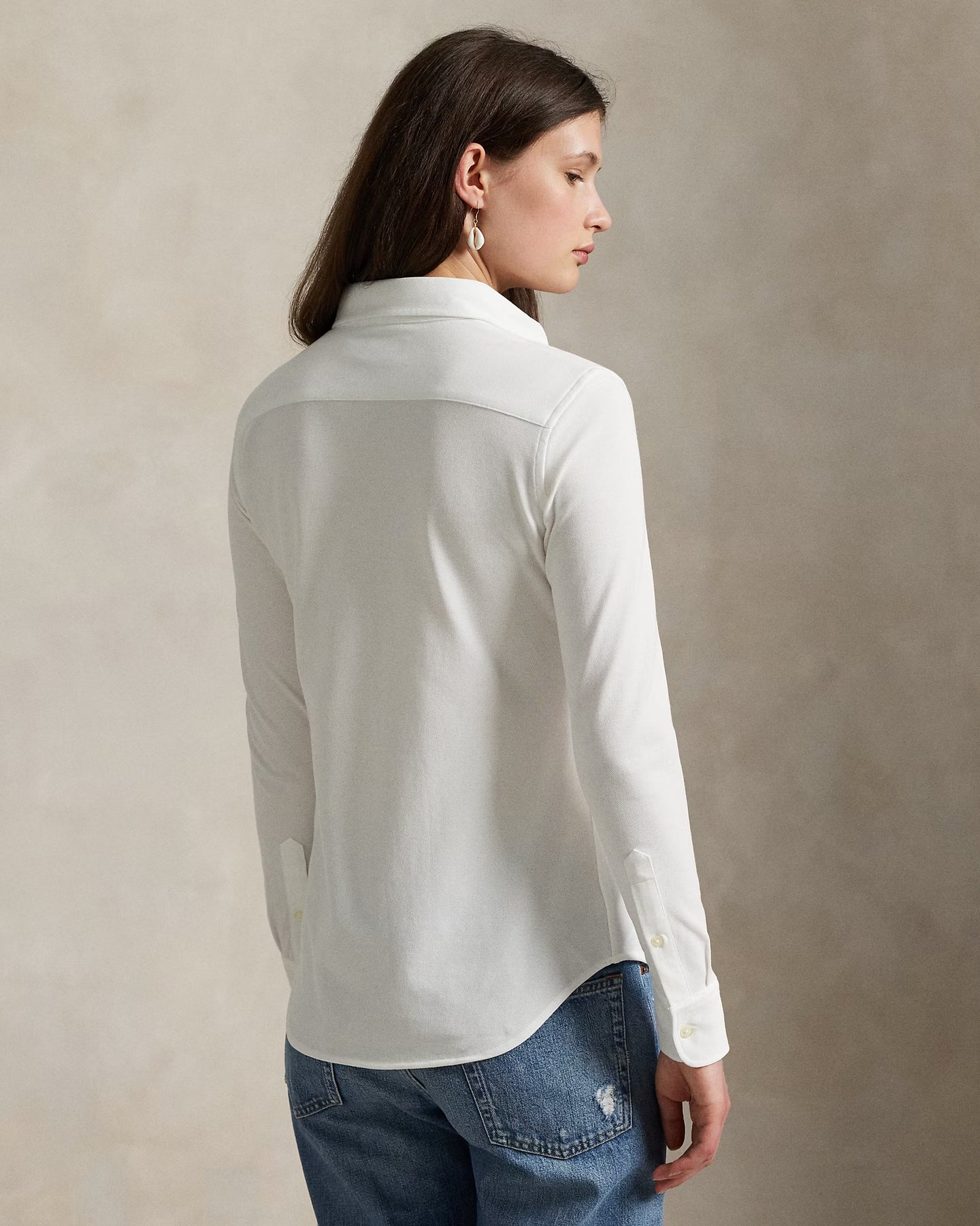 Slim Fit Knit Cotton Oxford Shirt - White