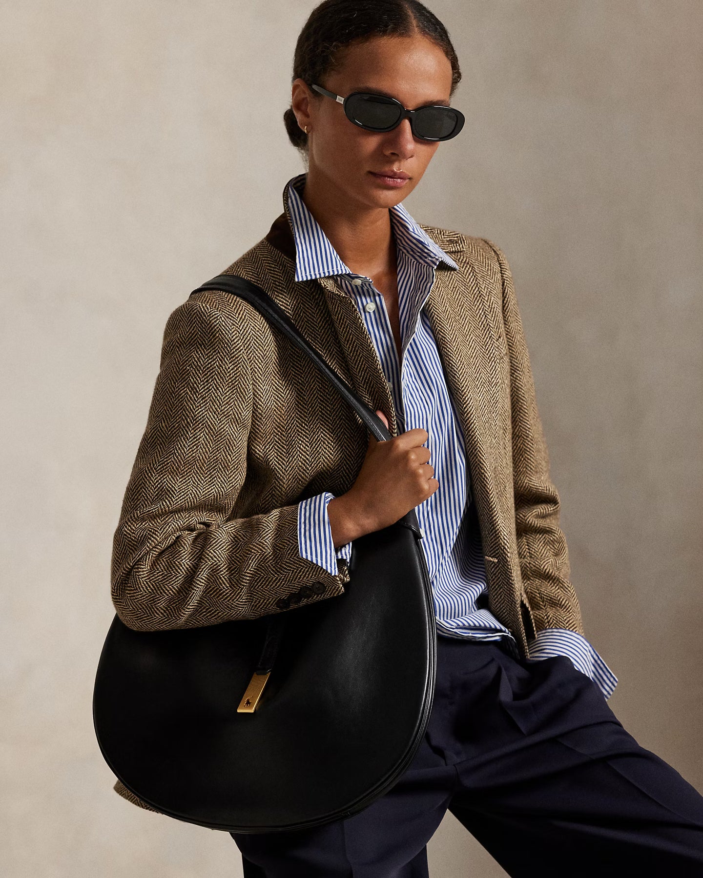 Polo Id Calfskin Large Shoulder Bag - Black